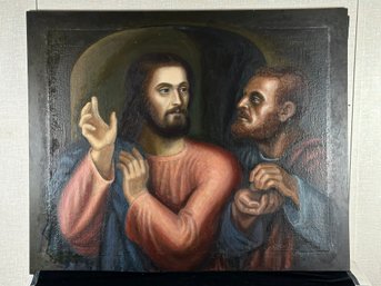 Incredible Painting By Listed Artist Samuel Kudish - Depiction Of Christ Being Given A Coin By A Pharisee