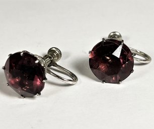 Vintage Sterling Silver Amethyst Glass Screw Back Earrigns