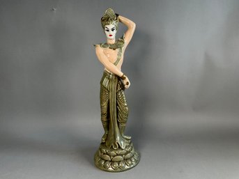 Vintage Signed Ceramic Balinese Dancer Sculpture
