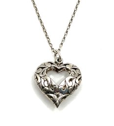 Vintage Sterling Silver Open Lattice Heart Pendant Necklace