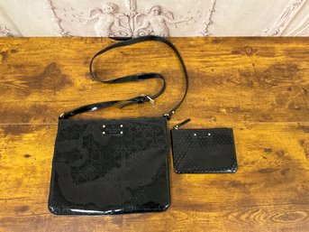 Kate Spade Black Patent Leather Heart Pattern Crossbody & Polka Dot Change Purse