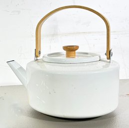 A Vintage Enamel Teapot With Oak Handle - Possibly Dansk
