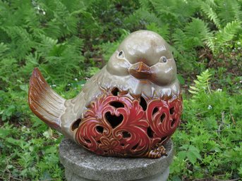 A Pretty Ceramic Songbird Garden Statue