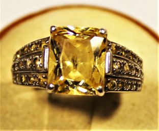 Sterling Silver Ladies Ring Having Canary Yellow Stone Size 9