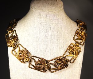 Art Deco 1920s Gold Gilt Brass Necklace Of Daffodils 44' Long