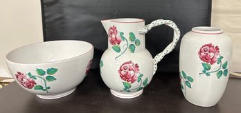 For Tiffany & Co Strasbourg Flowers Trio Suite Pitcher Snake Handle Vase And Bowl.      RS-A4