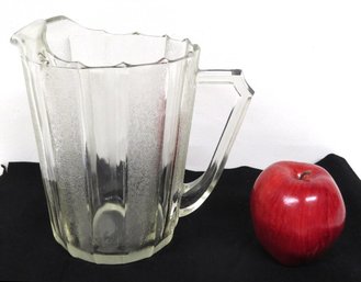 A Mid Century Frosted Panel Lemonade Or Beer Pitcher Heavy Glass