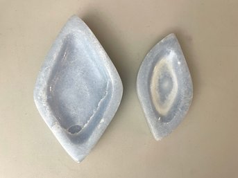 Two Blue Calcite Diamond Shaped Bowls, 3 Lb 7.8oz & 1 Lb 10.1oz