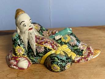 Chinese Hand Painted Asian Porcelain Figurine Man Holding Scroll No Markings And No Chips 6.5x3.25 Unusal