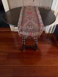 Intimate Vintage 1940's Oak Wood Tea Table W/ 2 Drop Leaf Sid & Fine Wool Woven Tapestry From Provence, France