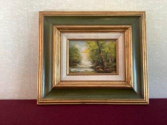 Signed River In The Woods Oil Painting