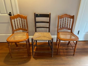 3 Chairs (2 Matching W/cane Seats, 1 Rush Seat)