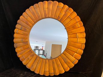 Rounded Bamboo Wooded Wall Mirror