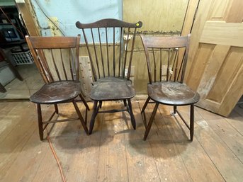 ANTIQUE RABBIT EAR WINDSOR CHAIR W/ TWO OTHER THUMBACK  WINDSORS