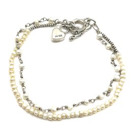 Beautiful Sterling Silver Pearl Color Beaded Heart Charm Bracelet