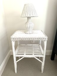 Wicker Side Table & Wicker Petite Lamp