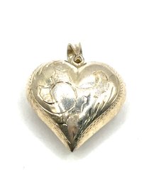 Vintage Sterling Silver Etched Bubble Heart Pendant