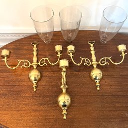 A Set Of Solid Brass Candle Wall Sconces