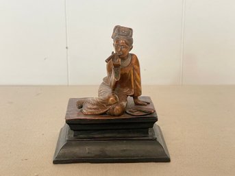 Carved Copper Statue Chinese Woman Smoking