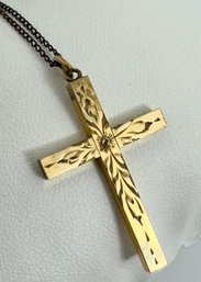 VINTAGE 12K GOLD-FILLED ETCHED CROSS NECKLACE