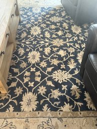 WOOLMARK Natural Wool Large Area Rug In Dusty Blue Floral With Cream Border