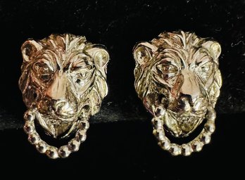 VINTAGE MIMI DI N SILVER TONE LION CLIP-ON EARRINGS