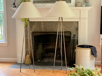 Great Pair Of Large Tripod Floor Lamps