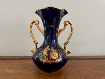 Limoges Gilt Decorated Double Handled Porcelain Vase, Made In France