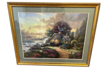 Thomas Kinkade Reproduction Framed Print - A Dreamy Coastal Cottage Scene With C.O.A.