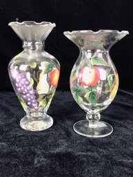Pair Of Painted Glass Bud Vases