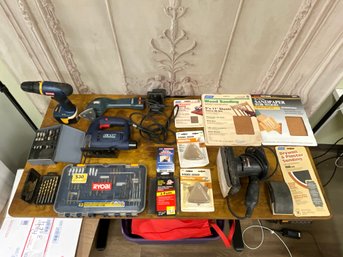 Ryobi Power Drill, Black & Decker Sander, Craftsman Sheet Sander, GMC Jigsaw Lot