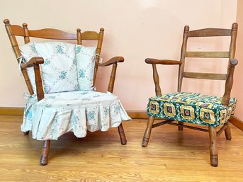 A Pair Of Vintage Pine Mid Century Cool-onial Arm Chairs