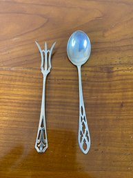 E.g Webster Sterling Silver Pair Trident Cocktail Fork And Spoon