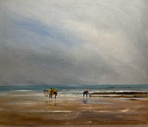 Beach Landscape Painting On Canvas Signed