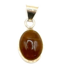 Vintage Mexican Sterling Silver Polished Brown Stone Pendant