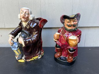 Vintage Royal Doulton Sir John Falstaff Toby Pitcher Paired With Staffordshire The Night Watchman Toby Pitcher