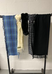 5 Pc Lot Of Quality Scarves - Fur Pom Pom, Cashmere, Merino Wool Plus