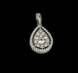 Beautiful Vintage Sterling Silver Clear Stones Teardrop Pendant