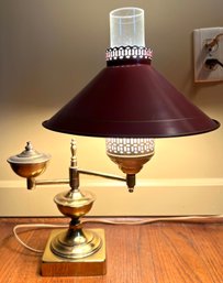 Brass Swivel Lamp With Red Tin Shade