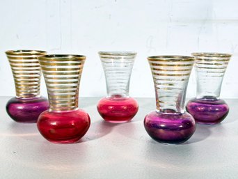 An Assortment Of Vintage Mid Century Colored And Gilt Glass Bud Vases
