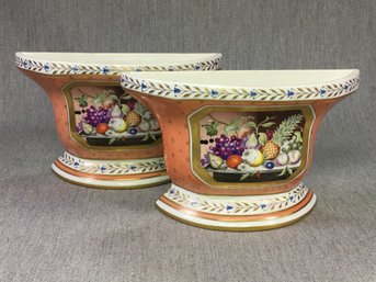 Incredible Pair Of Vintage MOTTAHEDEH Cache Pots / Planters - Made In Italy - All Hand Painted - Very Pretty !