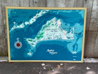 Large Vintage Marthas Vineyard Map Painted On Textile