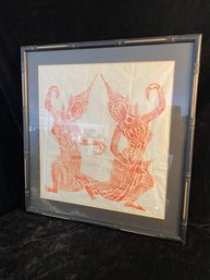 Vintage Mid Century Thai Rubbing Paper Art Framed