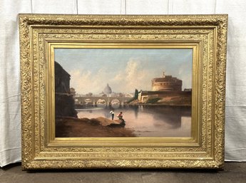 Antique Oil On Canvas, A View Of Rome, Ornate Gilt Frame