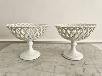 Pair Of Reticulated Porcelain Centerpiece Baskets, Circa 1850s