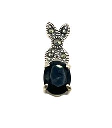 Vintage Sterling Silver Marcasite Onyx Pendant