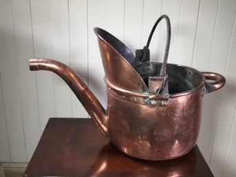 Fantastic Large Antique French Copper Pitcher / Pail - From Candy Maker / Great Patina - Great Old Piece