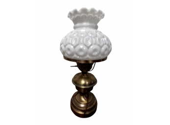 Victorian Inspired Brass Hurricane Lamp With Milk Glass Shade
