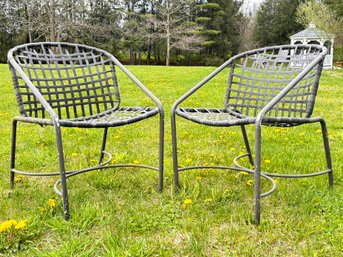 A Pair Of Vintage Mid Century Modern Cast Aluminum And Strap Arm Chairs 'Kantan,' By Brown Jordan
