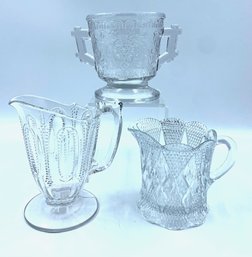 Trio Of Vintage/antique Pressed Glass Creamer & Sugar Bowl